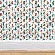 robots // robot fabric kids boy room girls decor gender neutral machines white medium