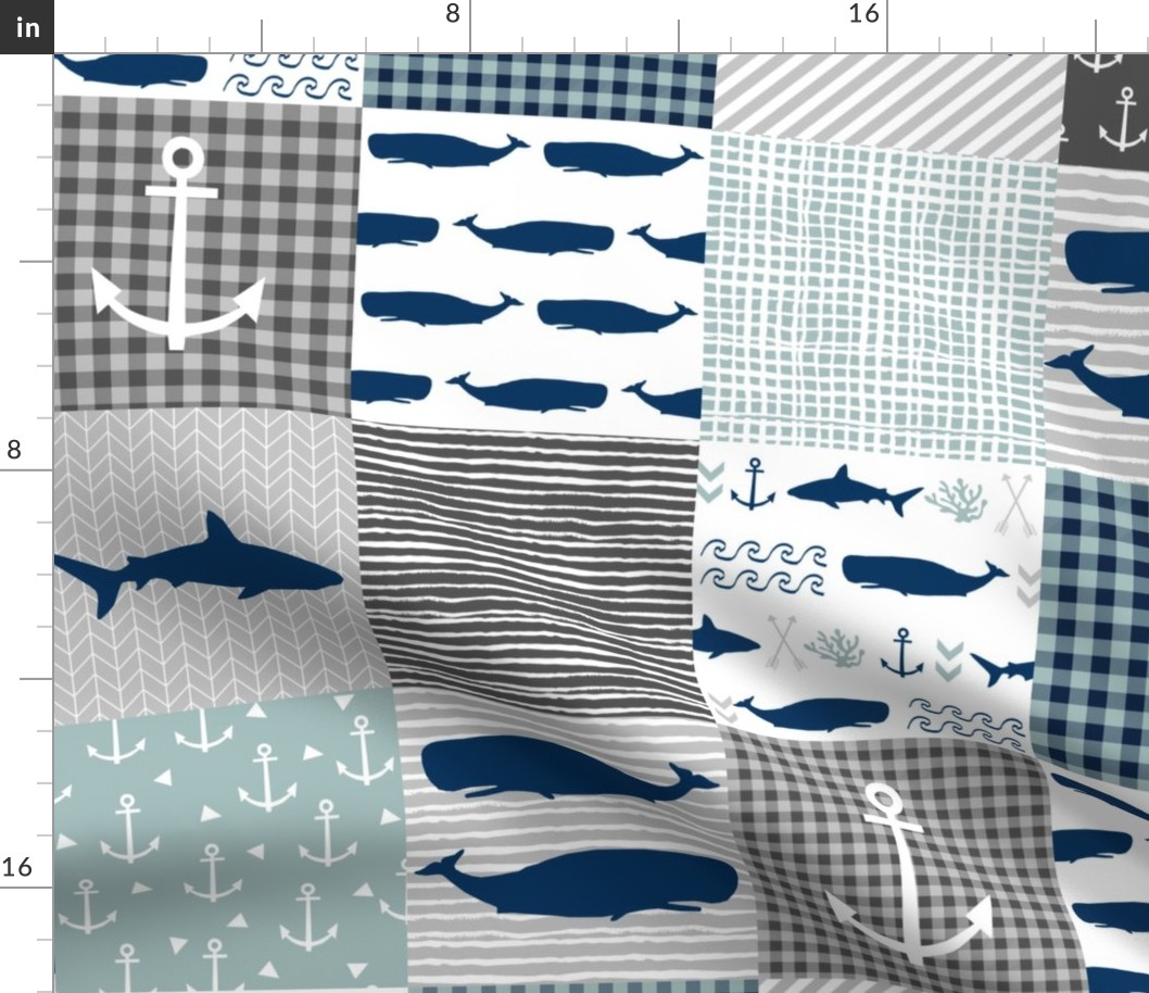 ocean cheater quilt, navy and blue whales, whale, nautical, baby, baby boy, crib blanket, crib sheet, baby gift