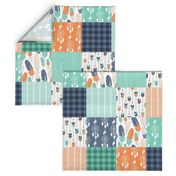 Tribal Boho Green Orange Blue Patchwork Quilt