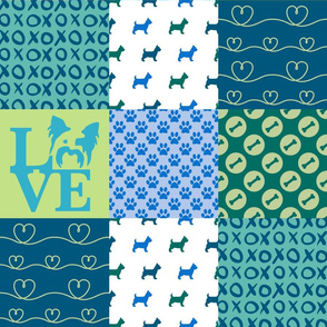 Yorkie Love Cheater Quilt: Blue Wholecloth Delight