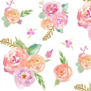 Watercolor Garden - Pink Peach Lavender Floral Blooms Baby Nursery Girls GingerLous B