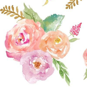 Watercolor Garden - Pink Peach Lavender Floral Blooms Baby Nursery Girls GingerLous A