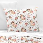 Blush Watercolor Floral - Peach Pink Cream Flowers - LARGE SCALE
