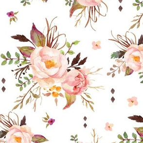 Blush Watercolor Floral - Peach Pink Cream Flowers - LARGE SCALE