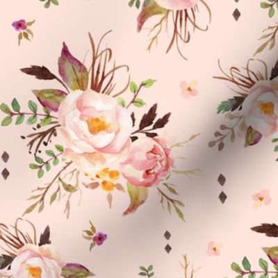 Blush Watercolor Floral (baby pink) - Peach Pink Cream Flowers - LARGE SCALE