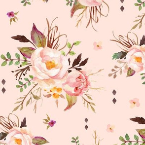 Blush Watercolor Floral (baby pink) - Peach Pink Cream Flowers - LARGE SCALE