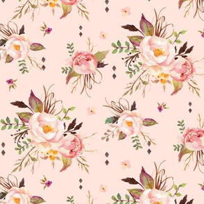 Blush Watercolor Floral (baby pink) - Peach Pink Cream Flowers (baby pink) - SMALL SCALE