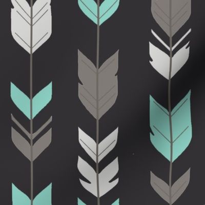 Arrow Feathers - light teal, grey, silver on black