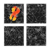 scattered red/orange /yellow violins on black 