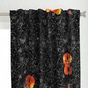 scattered red/orange /yellow violins on black 