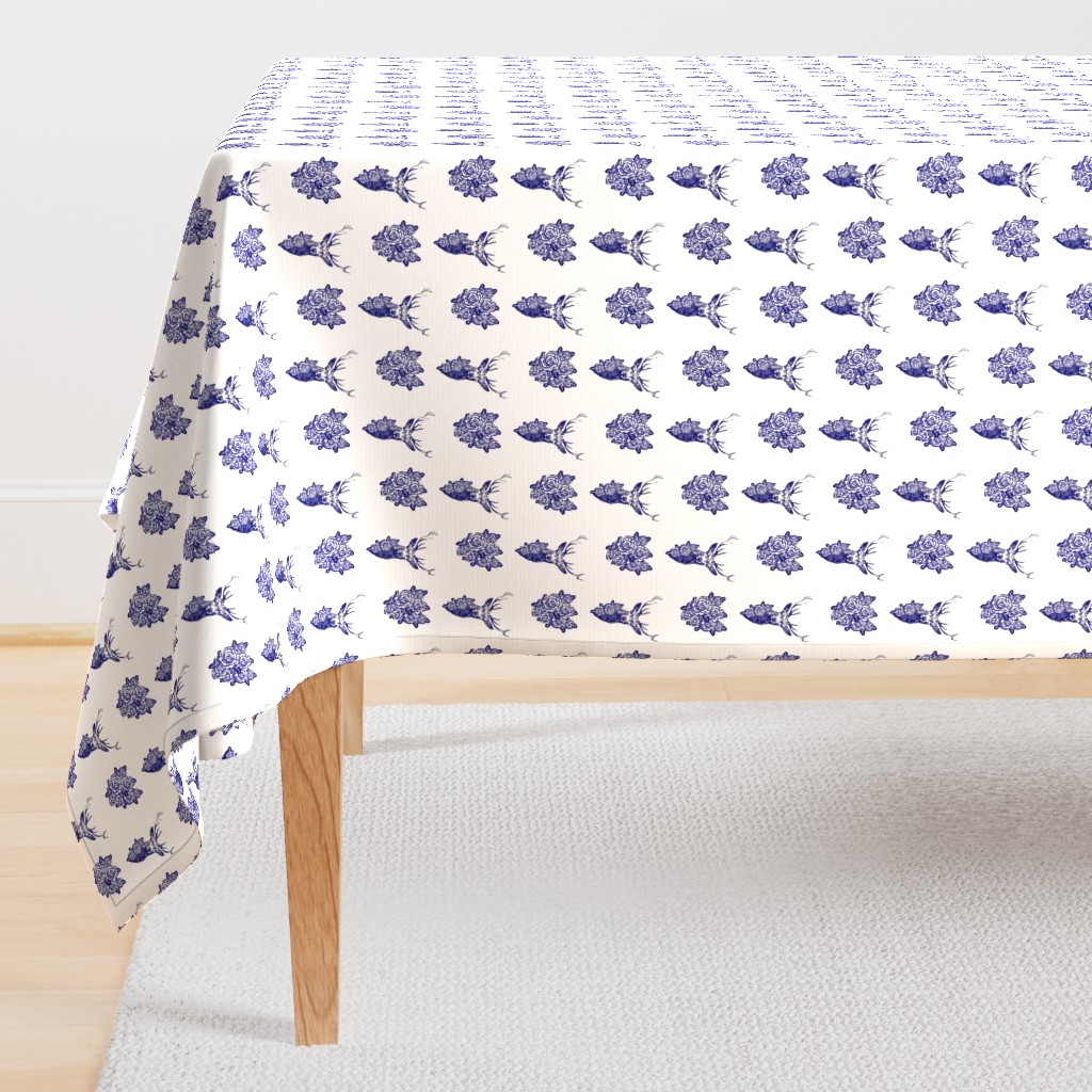 Buck & Buds Boho Deer/Blue Toile