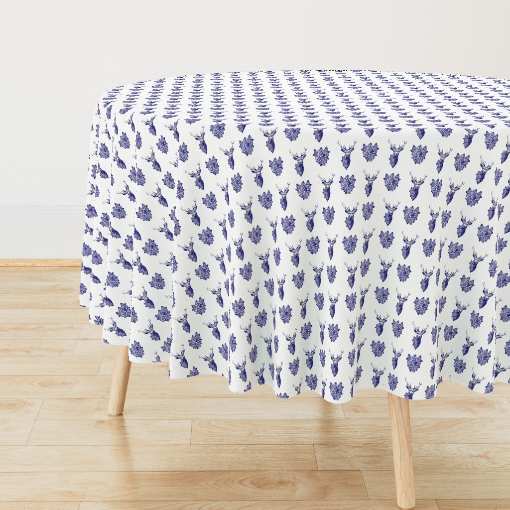 Buck & Buds Boho Deer/Blue Toile