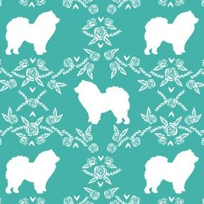 Chow Chow floral silhouette dog breed fabric turquoise