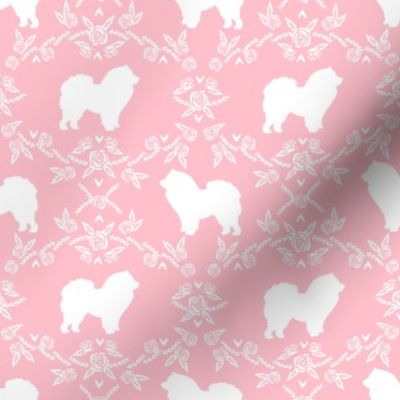 Chow Chow floral silhouette dog breed fabric pink