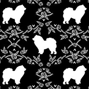 Chow Chow floral silhouette dog breed fabric  black and white