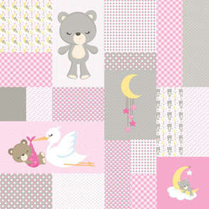 Pink Sleepy Bears Cheater Quilt