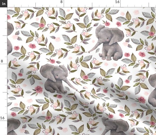 14" Baby Elephant with Flowers/ NO CROWN - Spoonflower