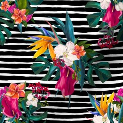 8" Love Summer Florals - Black and White Stripes