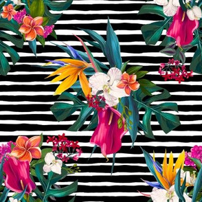 8" Love Summer Florals - Black and White Stripes