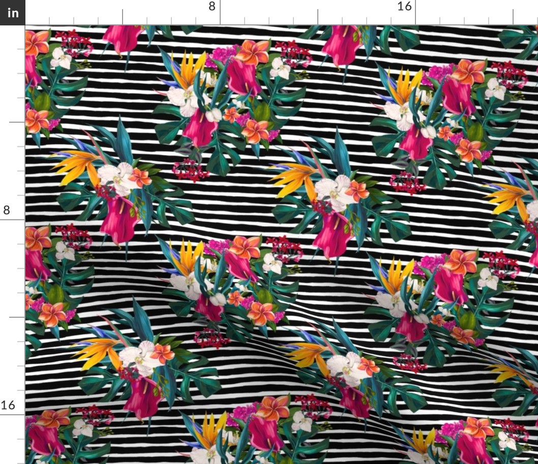 8" Love Summer Florals - Black and White Stripes