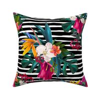 18" Love Summer Florals - Black and White Stripes