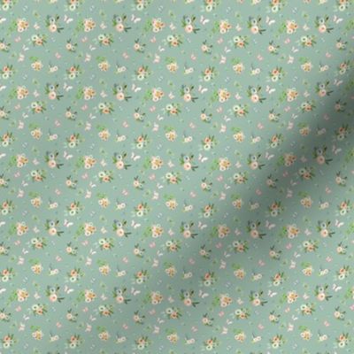 1.5" Spring Time Bunny Florals Green