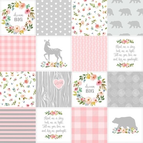 4 1/2" Pink & Gray Woodland Cheater Quilt Top – Dream Big Girls Patchwork Blanket, GL-PPG