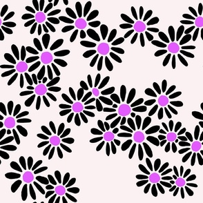Flower field - black on pink
