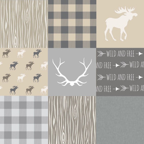 Moose Quilt - grey, tan - Rustic Woodland-no  ‘Little man’