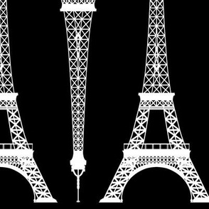 Twelve Inch White Eiffel Towers on Black