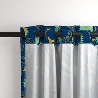 Gold Origami Flamingos & Palms & butterflies (navy)