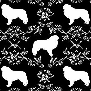 great pyrenees silhouette floral dog breed fabric black and white