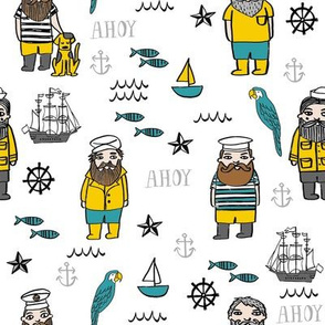 sailor // nautical sailboat ocean sailors captain kids room fun fabric white mustard