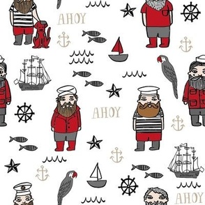 sailor // nautical sailboat ocean sailors captain kids room fun fabric white red