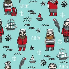 sailor // nautical sailboat ocean sailors captain kids room fun fabric lite blue