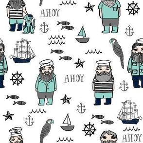 sailor // nautical sailboat ocean sailors captain kids room fun fabric white mint