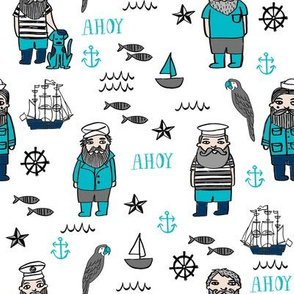 sailor // nautical sailboat ocean sailors captain kids room fun fabric white turquoise