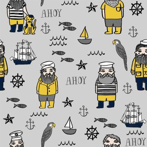 sailor // nautical sailboat ocean sailors captain kids room fun fabric grey