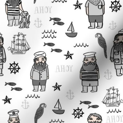 sailor // nautical sailboat ocean sailors captain kids room fun fabric white grey