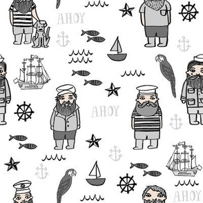 sailor // nautical sailboat ocean sailors captain kids room fun fabric white grey