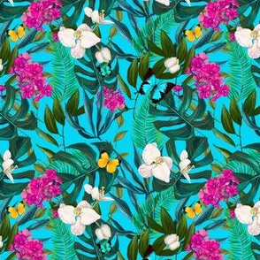 4" Love Summer Florals & Tropical Leaves - Aqua