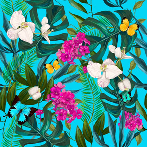 21" Love Summer Florals & Tropical Leaves - Aqua