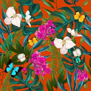 8" Love Summer Florals & Tropical Leaves - Bright Orange