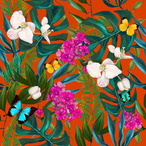 21" Love Summer Florals & Tropical Leaves - Bright Orange