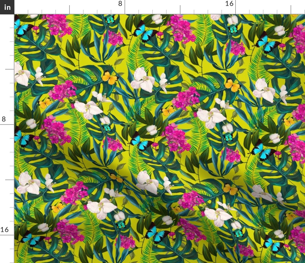 8" Love Summer Florals & Tropical Leaves - Bright Yellow