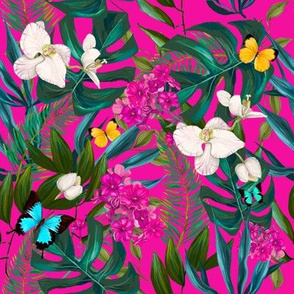 8" Love Summer Florals & Tropical Leaves - Fuchsia