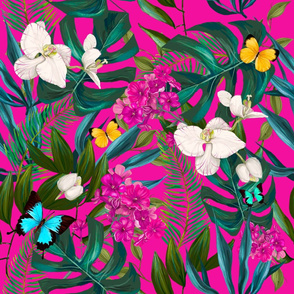 21" Love Summer Florals & Tropical Leaves - Fuchsia