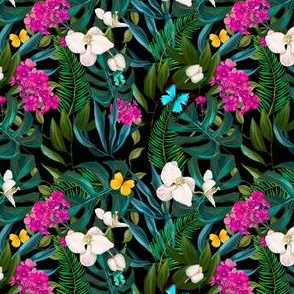 4" Love Summer Florals & Tropical Leaves - Black