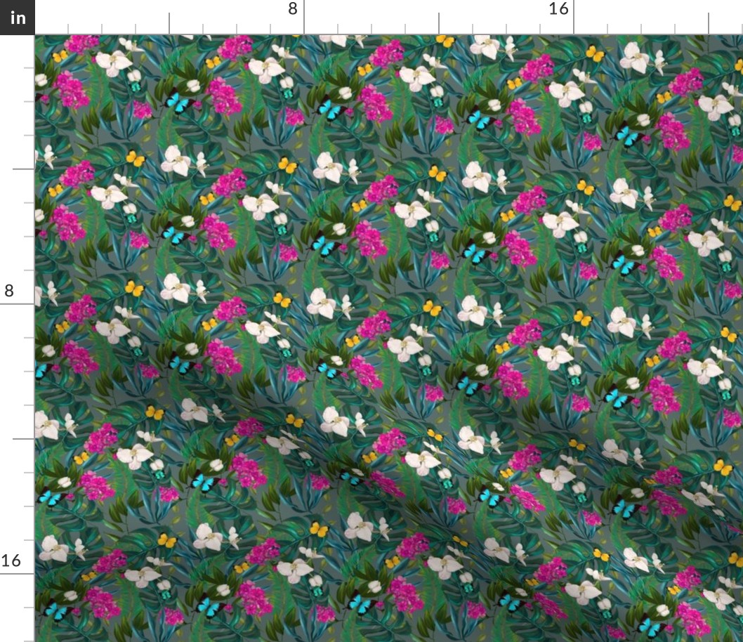 4" Love Summer Florals & Tropical Leaves - Grey Green