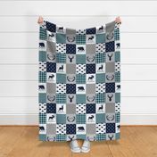 Adventure Quilt Top - Patchwork Cheater Quilt in Navy Mint & Grey Design, Ginger Lous